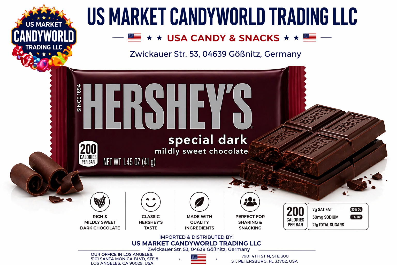 Hershey's Special Dark Schokoladenriegel 1,45oz - 41g - (USA) – Florida Candy