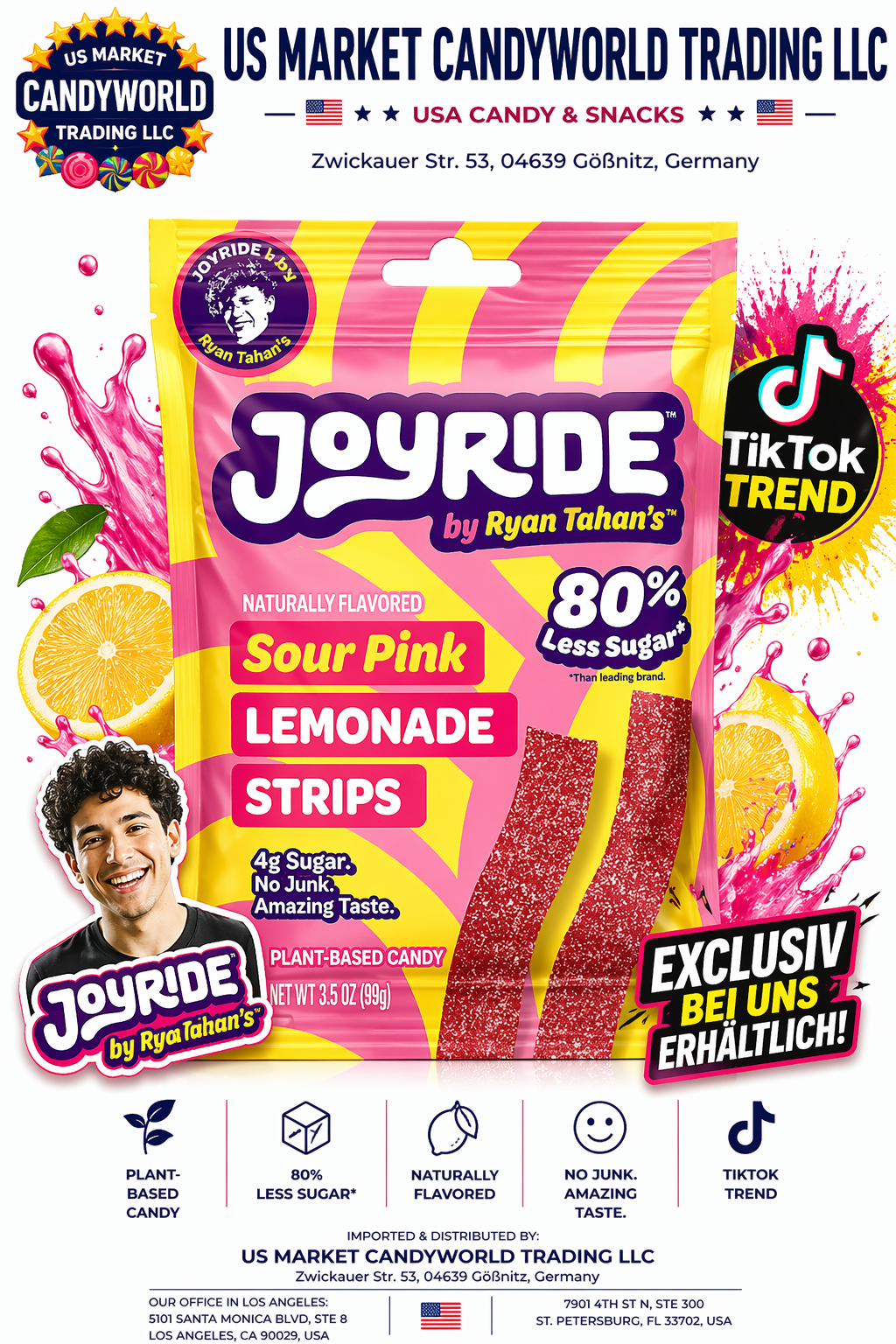 JOYRIDE Sour Pink Lemonade Strips (99 g) – Der virale Candy-Strip Trend 🍋🔥 – Florida Candy