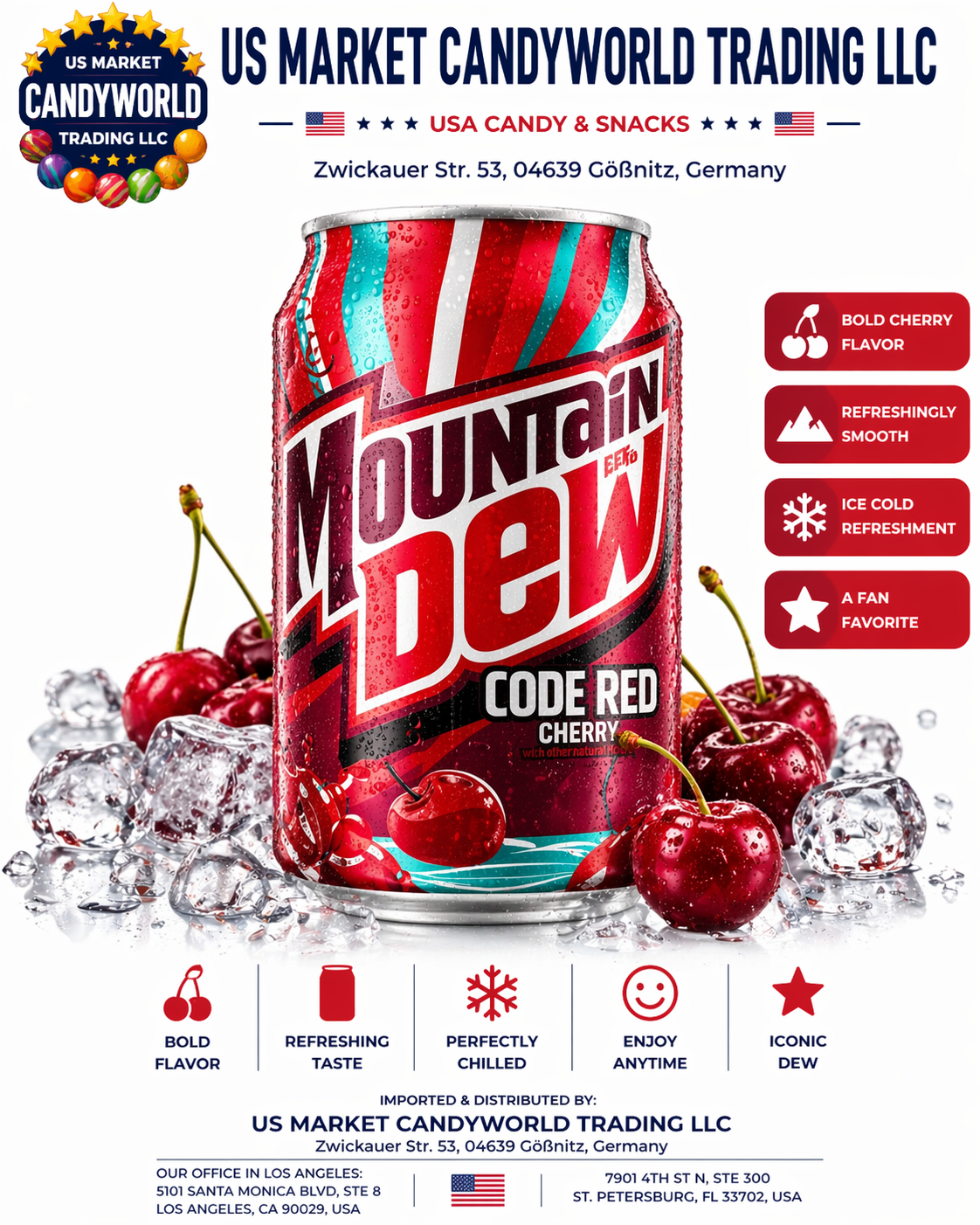 Mountain Dew Code Red – Cherry Flavor - 355 ml - (USA) – Florida Candy