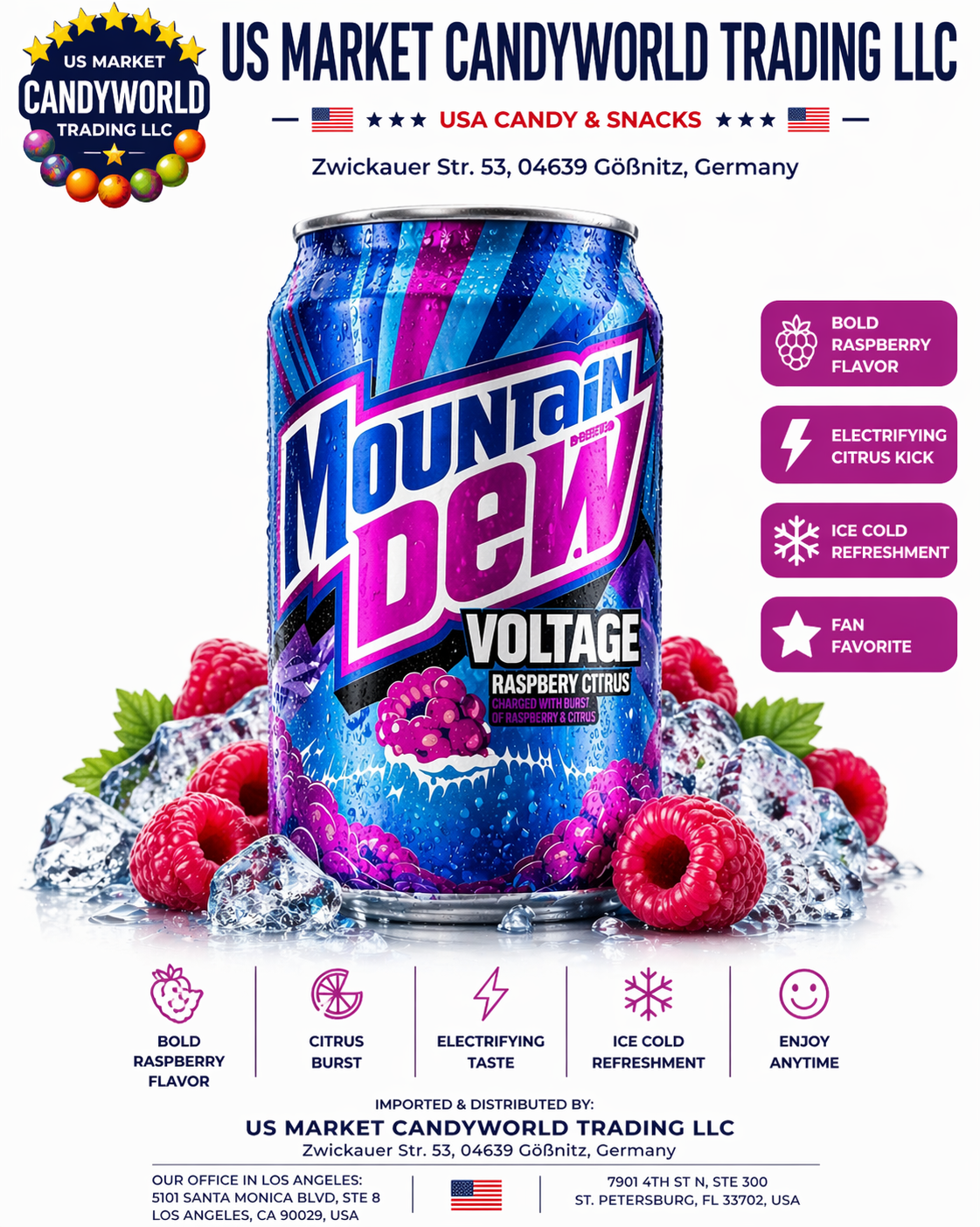 Mountain Dew Voltage Raspberry (Dose) – US-Softdrink mit extra Kick 🍇⚡ – Florida Candy