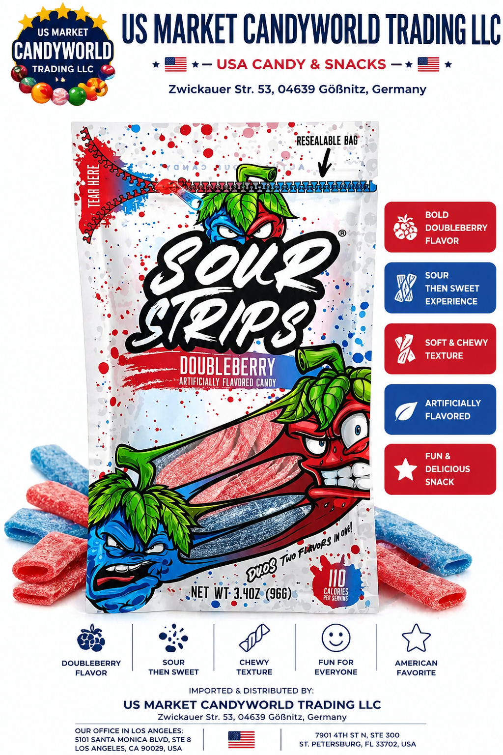 Sour Strips DoubleBerry 96g (USA) – Florida Candy