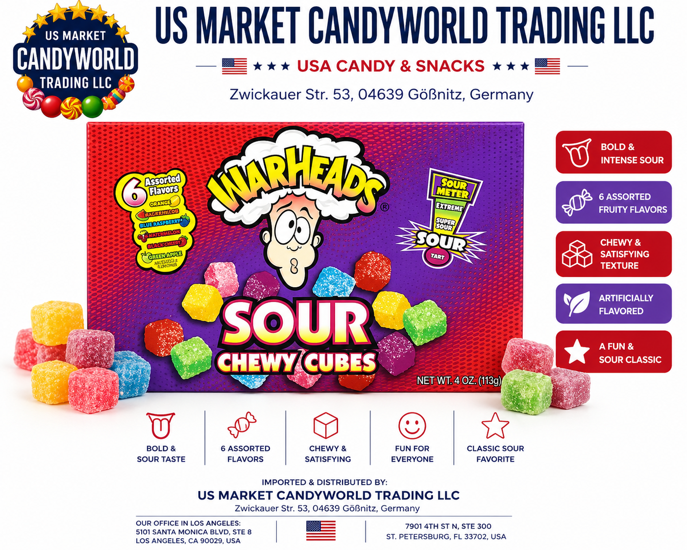 Warheads Chewy Cubes 113g - (USA - Import) – Florida Candy