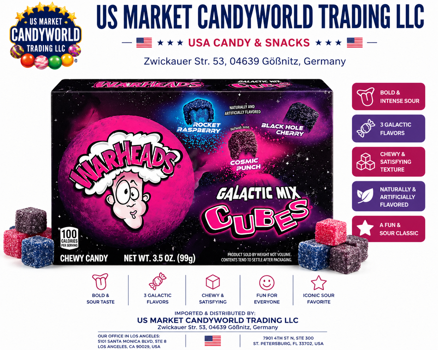 Warheads Galactic Cubes 99g - (USA - Import) – Florida Candy