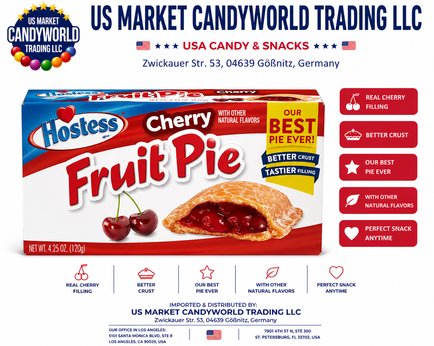 Hostess Fruit Pie Cherry – Amerikanischer Kirschkuchen mit fruchtiger Füllung 4,25oz - 120g – Florida Candy