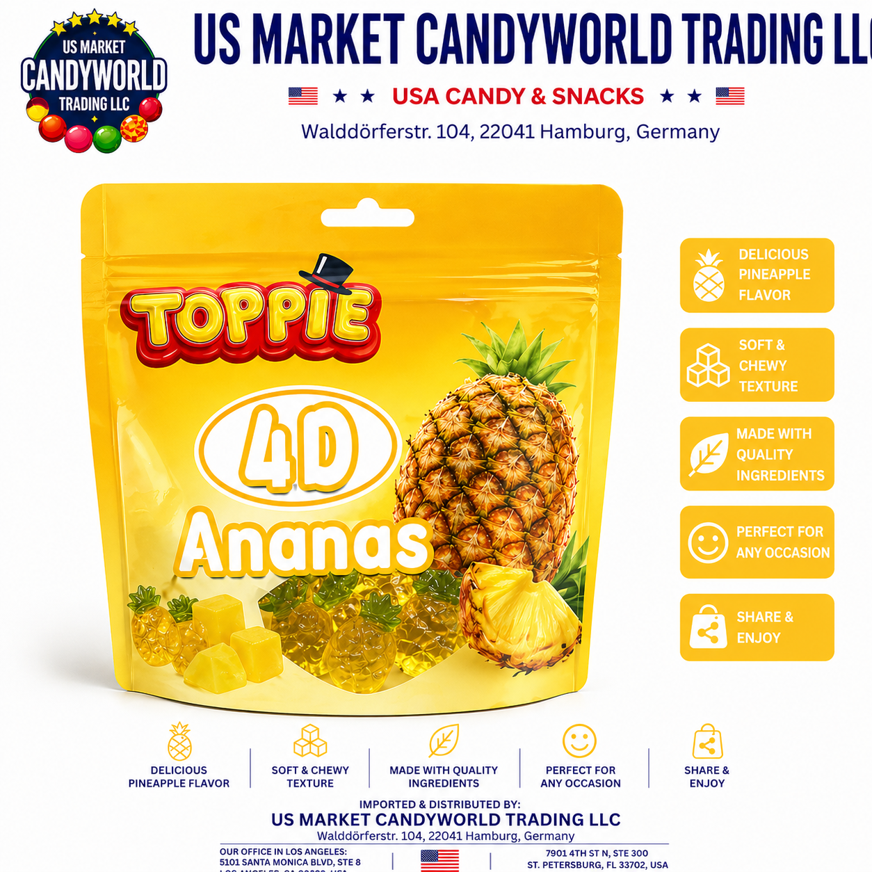Toppie 4D Ananas – Fruchtgummi 2,82oz - 80 g – Florida Candy