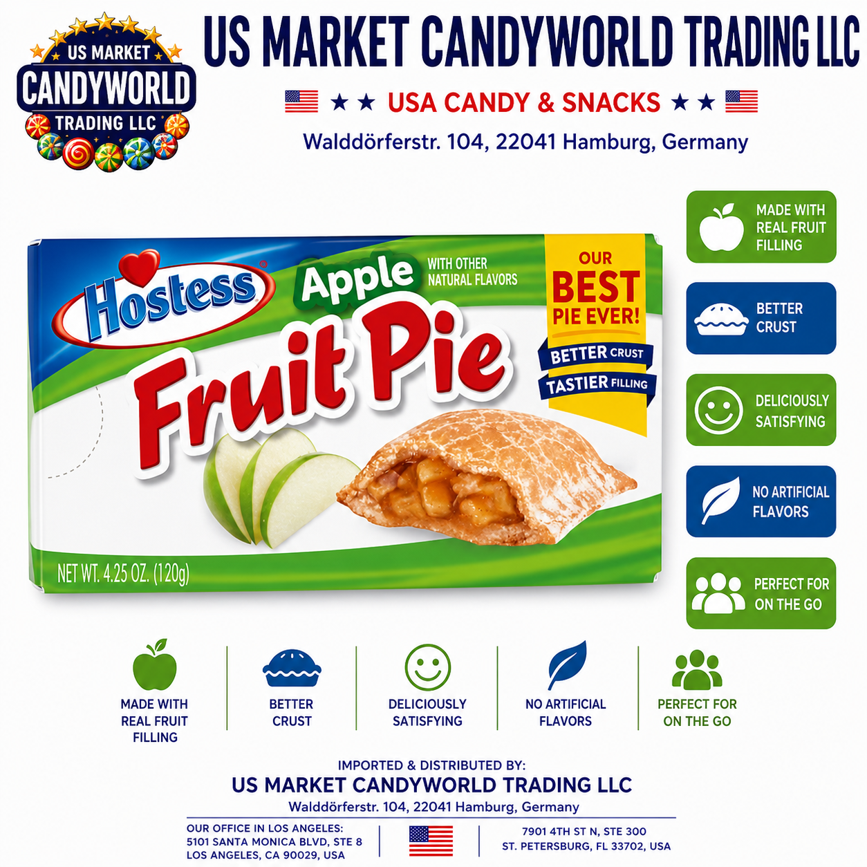 Hostess Apple Fruit Pie - Gefüllte Apfeltasche – amerikanischer Klassiker 4,25oz - 120 g – Florida Candy