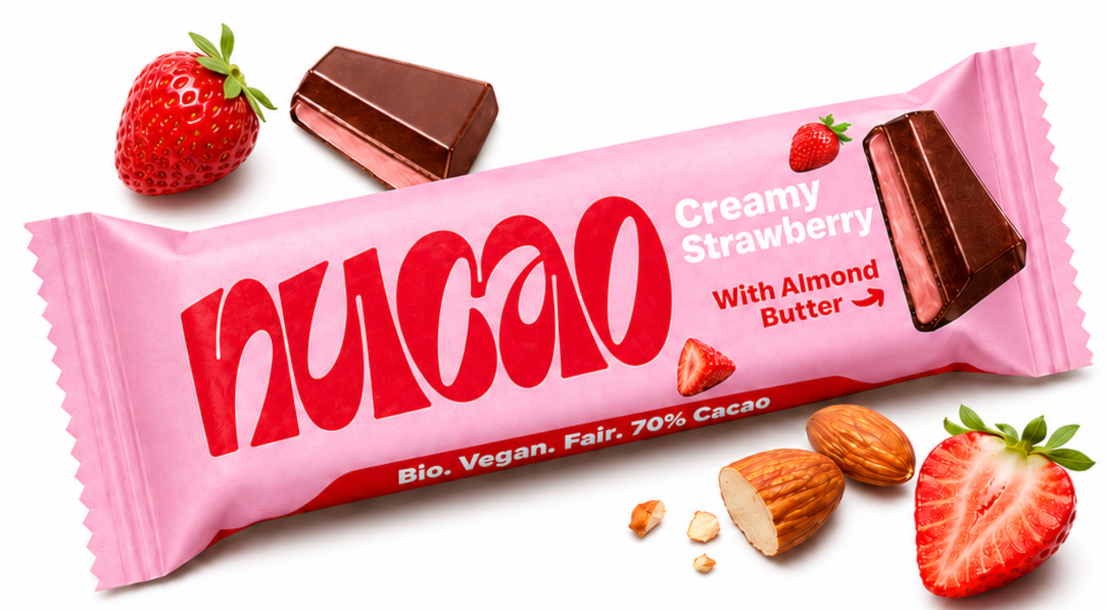 NUCAO Creamy Strawberry with Almond Butter – Chocolate Bar 1,16oz - 33 g – Florida Candy