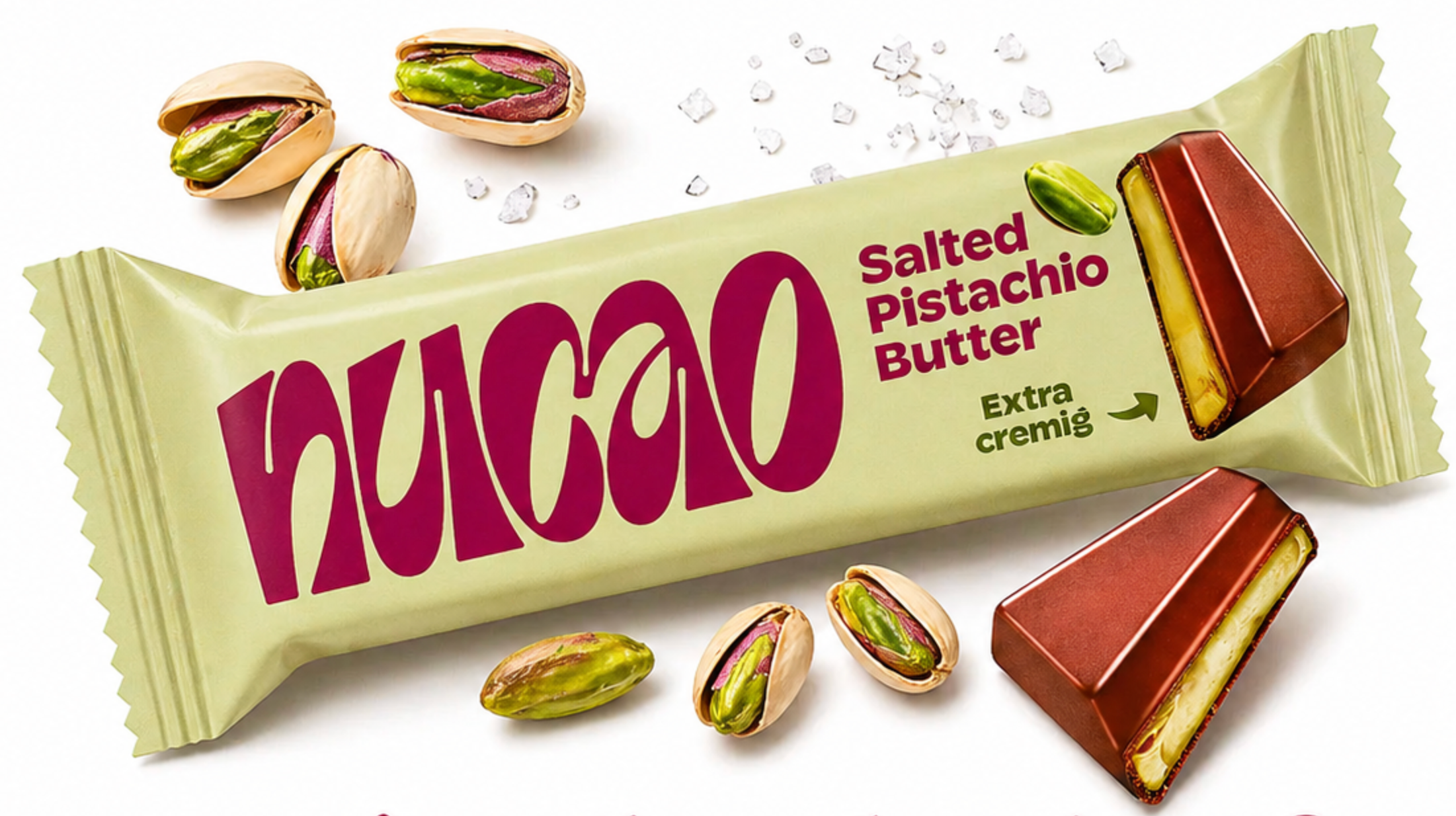 NUCAO Salted Pistachio Butter – Gefüllter Schokoladenriegel 1,16oz 33g – Florida Candy
